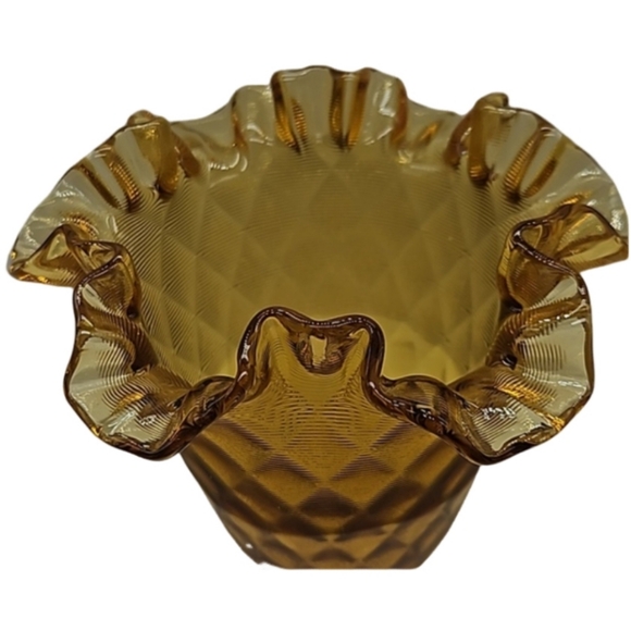 🏺FENTON vintage amber diamond optic threaded footed glass vase - Picture 7 of 10